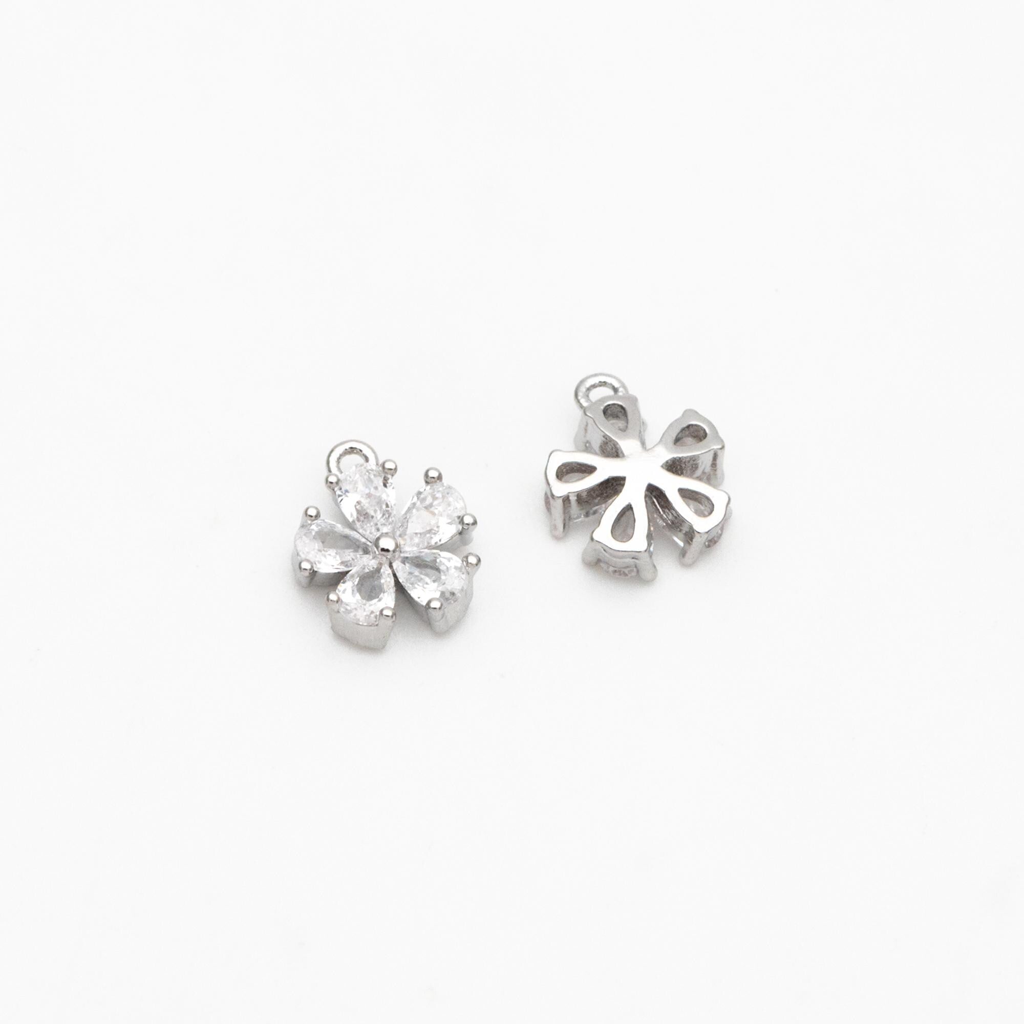 10pcs CZ Pave Gold/ Silver Tone Flower Charms 8x7mm, Real Gold/ Rhodium plated Brass, Dainty Earring Charms (GB-1762-H)